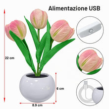 Carica l'immagine nel visualizzatore di Gallery, Tulipano Luce notturna con vaso in ceramica Simulazione Tulipano Led Luci, Lampada da tavolo artificiale del fiore per l