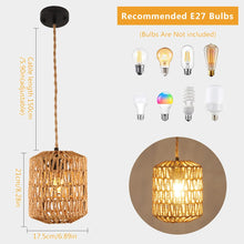 Carica l'immagine nel visualizzatore di Gallery, Lampadario Rattan, Lampada a Sospensione Boho Con Paralume E27