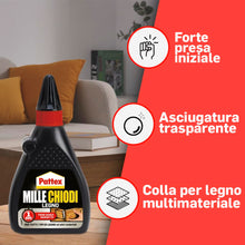 Carica l'immagine nel visualizzatore di Gallery, Pattex Millechiodi Legno, Colla trasparente con presa immediata, 100 g