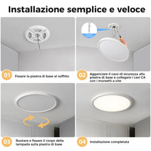 Carica l'immagine nel visualizzatore di Gallery, FUPE 3 Temperature Plafoniera LED Soffitto 32W Lampada da Soffitto, 3000K/4000K/6500K Ø40cm 3200lm con Gancio di Sicurez