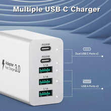 Carica l'immagine nel visualizzatore di Gallery, Caricatore USB C 50W, 5 Port USB Caricatore Multiplo Parete Adattatore