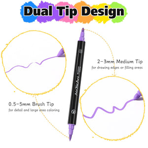 Diboniur 24 Colori Pennarelli Doppia Punta, Pennarelli Acrilici Brush Pen, Punta Pennello e Punta Media Set Pennarelli Ad Acqua, per Colorazione, Calligrafia, Pittura, Legno, Vetro, Tessuti, Sassi