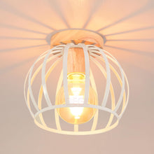 Carica l'immagine nel visualizzatore di Gallery, iDEGU Plafoniera vintage industriale a gabbia metallica in legno paralume a sospensione design geometrico E27 plafoniera