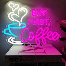 Carica l'immagine nel visualizzatore di Gallery, But First Coffee - Insegna al neon grande, 5V USB, acrilico, interruttore dimmerabile, catena, 35,6 x 28,7 cm
