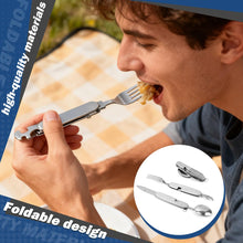 Carica l'immagine nel visualizzatore di Gallery, 1 Set Posate Pieghevole, Utensile 4-in-1 Con Coltello, Forchetta, Cucchiaio E Apribottiglie, Ideale Per Viaggio, Picnic,