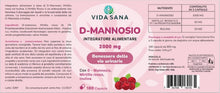 Carica l'immagine nel visualizzatore di Gallery, D-Mannosio Puro 2200 mg con Mirtillo Rosso – 180 Capsule | Integratore Donna e uomo per Vie Urinarie e Cistite | Support