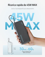 Carica l'immagine nel visualizzatore di Gallery, CUKTECH 45W 20000mAh Power Bank con Cavi Integrati, Ricarica Rapida Batteria Esterna con 2 Porte, Display Digitale, USB C Caricatore Portatile Caricabatterie per MacBook Air, Galaxy S23, iPhone 15 Pro