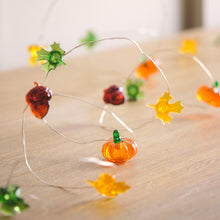 Carica l'immagine nel visualizzatore di Gallery, Lights4fun Catena Luminosa di Foglie Autunnali Zucca Ghianda con 30 Micro LED Bianchi Caldi a Pile con Timer Decorazione