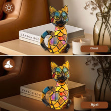 Carica l'immagine nel visualizzatore di Gallery, Aohcae Lampada a forma di gatto a forma di mosaico, lampada Tiffany a forma di gatto, bella lampada vintage a forma di a