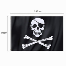Carica l'immagine nel visualizzatore di Gallery, Grande bandiera dei pirati Jolly Roger con teschio e tibie incrociate, 90 x 150 cm con anelli, vessillo appendibile per 