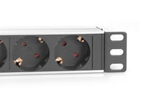 Carica l'immagine nel visualizzatore di Gallery, DIGITUS Multipresa a 4 vie - 1U - 10 pollici (254 mm) - montaggio su rack in armadio di rete - DN-95418 - argento/nero