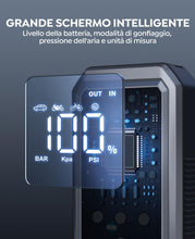 Carica l'immagine nel visualizzatore di Gallery, Avviatore Emergenza per Auto con Compressore 150PSI 8000A 21800mAh, YaberAuto Booster Avviamento Auto/Moto (Tutti Gas/10.0L Diesel), 12V Starter Batteria con Ricarica Rapida 18W,Uscita DC 160W,Torcia
