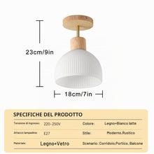 Carica l'immagine nel visualizzatore di Gallery, Mini Lampadario Camera Da Letto, Plafoniera Da Soffitto Moderno in Legno E Vetro, Semplice Per Soggiorno, Passway, E27