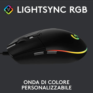 Logitech G G203 LIGHTSYNC Mouse Gaming con Illuminazione RGB, Personalizzabile, 6 Pulsanti Programmabili, Sensore per Gaming, Tracciamento a 8.000 DPI, Peso Ridotto - Nero