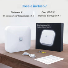 Carica l'immagine nel visualizzatore di Gallery, Toowell Plafoniera LED Soffitto Sensore di Movimento per Luci Senza Fili Lampada da Soffitto Ricaricabile Batteria 5000K