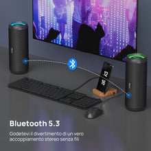 Carica l&#39;immagine nel visualizzatore di Gallery, RIENOK Cassa Bluetooth Portatile Potente 30W IPX7 Impermeabile Altoparlante Bluetooth, Bassi Potenti, Luce LED, AUX &amp; Micro SD