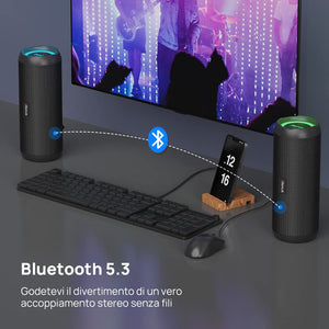 RIENOK Cassa Bluetooth Portatile Potente 30W IPX7 Impermeabile Altoparlante Bluetooth, Bassi Potenti, Luce LED, AUX & Micro SD