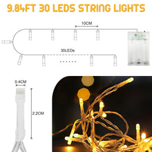 Carica l'immagine nel visualizzatore di Gallery, A.bigwhale Catena Luminosa 3 m 30 LED, Luci LED Batteria bianco caldo con timer 6H, luci fiabesche per interni, Natale, 