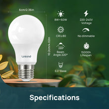 Carica l'immagine nel visualizzatore di Gallery, Linkind Lampadina LED E27, 13,5 W(Equivalenti a 100W), Lampadine A60 Edison 1521 Lumen, Luce Bianca Calda 2700k, Angolo del Fascio di 220 Gradi, Non Dimmerabile, Pacco da 6