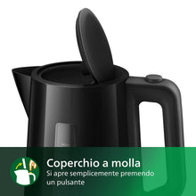 Carica l'immagine nel visualizzatore di Gallery, Philips Series 3000 Bollitore, Capacità 1,7 L, Formato Famiglia, Resistenza Piatta, Spia Luminosa LED, Facile Riempimento, Indicatore in Tazze, Nero (HD9318/20)