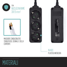 Carica l'immagine nel visualizzatore di Gallery, Multipresa Compatta a 3 Posti, Ciabatta Elettrica con 3 Schuko/Tedesche - Spina Schuko/Tedesca- Potenza 250V/2500W - Cav
