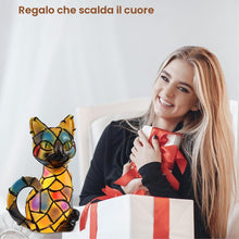 Carica l'immagine nel visualizzatore di Gallery, Aohcae Lampada a forma di gatto a forma di mosaico, lampada Tiffany a forma di gatto, bella lampada vintage a forma di a