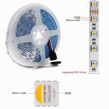 Carica l'immagine nel visualizzatore di Gallery, Striscia LED 24V, 4 in 1, RGBWW RGB + Bianco Caldo 3000K 5M Colori Misti Strisce SMD 5050 IP20 300 LEDs Nastri Luci Colo