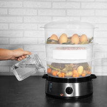 Carica l'immagine nel visualizzatore di Gallery, Cecotec Vapovita 3000 Steamer elettrico in acciaio inox con 800 W, 3 contenitori indipendenti, ciotola per riso, portauova, timer 60 minuti, 2 prese d'acqua laterali, grigio