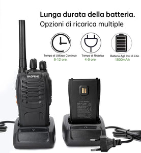 Baofeng Walkie Talkie PMR Radio Ricetrasmettitore a Lungo Raggio Walkie Talkie Set Portatile Ricaricabile Con cuffie e luci LED adatte per Sport All'aria Aperta,Escursionismo,Cantieri(2 Pezzi)
