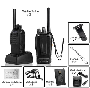 Baofeng Walkie Talkie PMR Radio Ricetrasmettitore a Lungo Raggio Walkie Talkie Set Portatile Ricaricabile Con cuffie e luci LED adatte per Sport All'aria Aperta,Escursionismo,Cantieri(2 Pezzi)