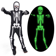 Carica l'immagine nel visualizzatore di Gallery, Sincere Party Costume da scheletro bagliore al buio con ossa con guanti, ottimo per bambini di 5-7 anni