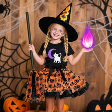 Carica l'immagine nel visualizzatore di Gallery, DiULi Costume da Strega per Bambina, Set da Strega da 3 Pezzi con Gonna di Tulle Cappello Strega Scopa, Costume da Streg