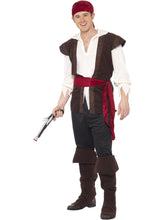 Carica l'immagine nel visualizzatore di Gallery, Smiffys Costume da pirata, marrón, foulard, parte superiore, pantaloni, cinta e copriscarpe Halloween