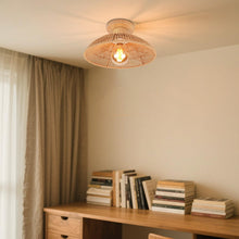 Carica l'immagine nel visualizzatore di Gallery, iDEGU Lampada da Soffitto Retrò in Rattan e Legno Stile Boho 30cm Lampadario a Sospensione Paralume Vintage Plafoniere I