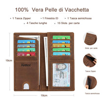 Carica l&#39;immagine nel visualizzatore di Gallery, Kattee Portafoglio Uomo Verticale in Vera Pelle, Portacarte con Grande Capacità, Portamonete Fatto con Lavorazione di Crazy-horse or Vegetable-tanned (marrone con scatola)