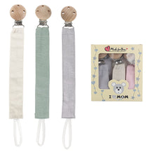 Carica l'immagine nel visualizzatore di Gallery, RUBY 3PCS Kit Catenella in Tessuto Porta Ciuccio Neonato,Cotone, con Clip, Legno Faggio Naturale, Set Catenina (Verde-3)
