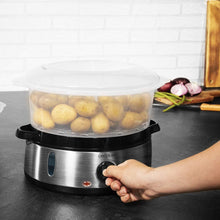 Carica l'immagine nel visualizzatore di Gallery, Cecotec Vapovita 3000 Steamer elettrico in acciaio inox con 800 W, 3 contenitori indipendenti, ciotola per riso, portauova, timer 60 minuti, 2 prese d'acqua laterali, grigio