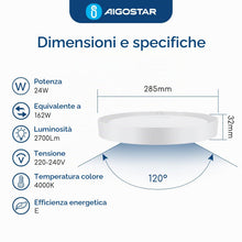 Carica l'immagine nel visualizzatore di Gallery, Aigostar Plafoniera LED Soffitto Moderna,24W Equivalente a 162W,Ø28.5cm,2700LM alta luminosità,Lampada da Soffitto LED 4