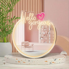 Carica l'immagine nel visualizzatore di Gallery, Hello Gorgeous - Targa al neon per decorazione della casa, specchio illuminato, decorazione da parete, per feste di comp