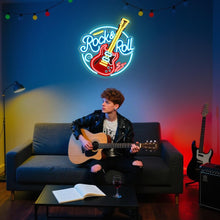 Carica l'immagine nel visualizzatore di Gallery, RuCvixkt Rock Roll Segno Neon per Decorazione Murale, LED Dimmabile con Chitarra Rock Roll per Studio Musicale, Salone, 