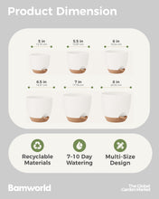 Carica l'immagine nel visualizzatore di Gallery, Bamworld Vaso per Piante da Interno con drenaggio Bianco 6 Pezzi Autoirrigante 12.7cm/14cm/15.2cm/16.5cm/17.8cm/20.3cm V
