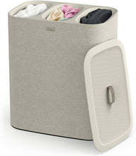 Carica l'immagine nel visualizzatore di Gallery, Joseph Joseph Tota - Cesto separatore porta biancheria bucato, 90 litri, con coperchio, 3 sacchi rimovibili con manici, Beige