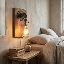 Carica l'immagine nel visualizzatore di Gallery, BARCELONA LED Applique da Parete Vintage in Legno e Metallo Stile Industriale Retro Design Tubo con Cavo Nero Interrutto