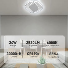 Carica l'immagine nel visualizzatore di Gallery, Lampadario LED Soffitto, 24W 2520LM Plafoniera Moderna Quadrata Bianca in Acrilico, per Soggiorno, Cucina, Bagno, Luce b