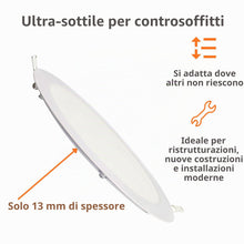 Carica l'immagine nel visualizzatore di Gallery, JANDEI – Confezione da 5 faretti LED da incasso rotondi, 18W, 1500 lumen, extrapiatti 13 mm, foro di montaggio Ø200-205 