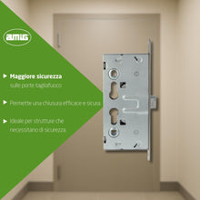 Carica l'immagine nel visualizzatore di Gallery, Amig - Serratura per Porte Antincendio senza Funzione Antipanico - Mod. 6572 - Misure 65 x 72 mm - Con Doppio Dado e Dop