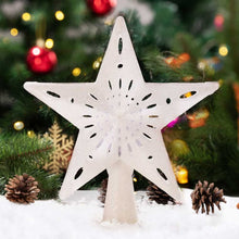 Carica l'immagine nel visualizzatore di Gallery, Bakaji Puntale a Forma di Stella Luminoso con Gioco Luci Fiocchi di Neve a Riflesso su Soffitto Altezza 26cm Decorazione Punta Albero di Natale Decorazioni Natalizie con Glitter (Bianco)