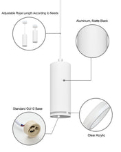 Carica l'immagine nel visualizzatore di Gallery, Lampadario a Sospensione Moderno 15cm, Lampada a Sospensione con Portalampada GU10, Lampadario Cilindrico Bianco, Lampad