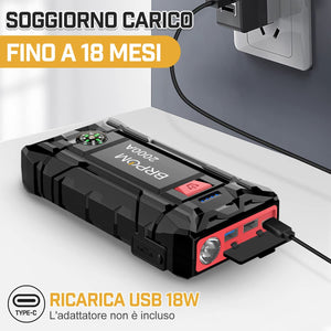 BRPOM Avviatore Batteria Auto, 5000A Avviatore di Emergenza per Auto/Moto, (Motori Fino a 8.0L Gas o 6.5L Diesel) Torcia a LED,Porta USB da per Smartphone