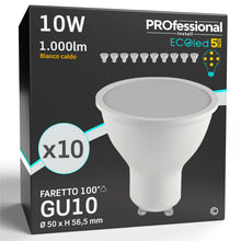 Carica l'immagine nel visualizzatore di Gallery, Eurocali 10x Lampadine LED GU10 10W Professionali Satinata Antiabbaglio 1000 lumen - Forma: Faretto - Luce Bianco Caldo 